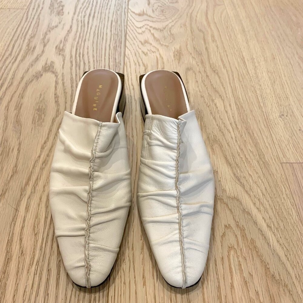 White Leather Mules by